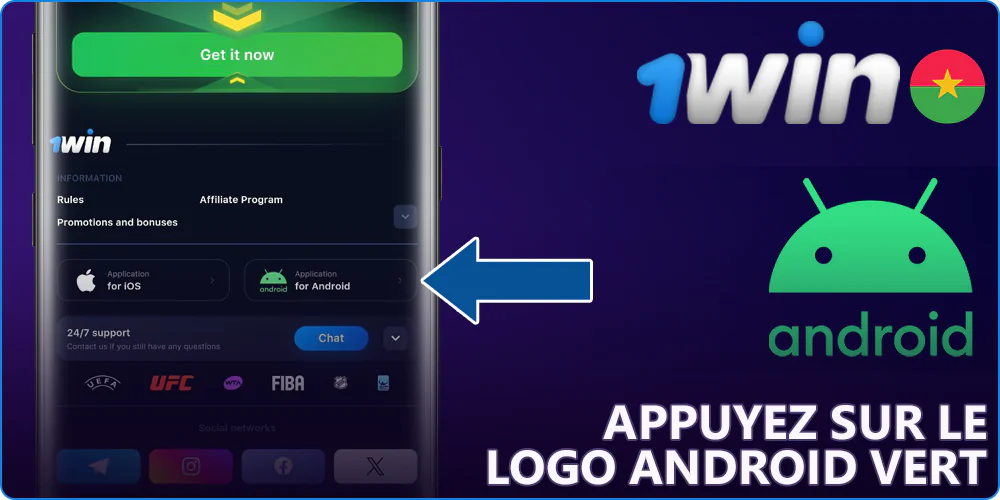 Cliquez sur l'icône Android sur 1Win