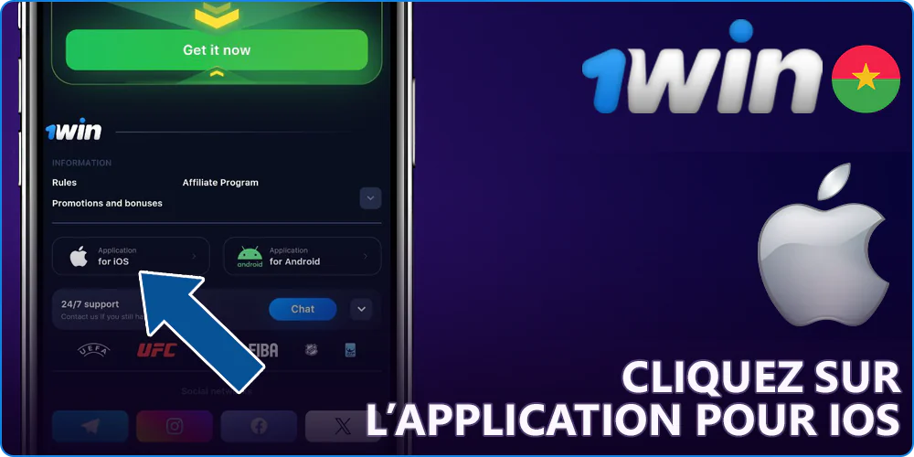 Cliquez sur l'icône iOS sur 1Win