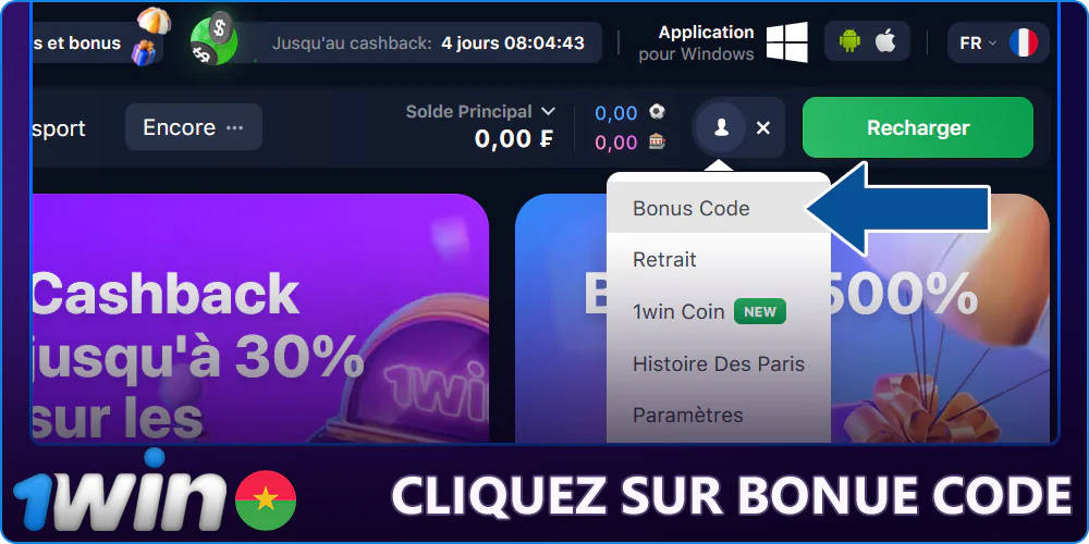 Choisissez un code bonus sur 1Win