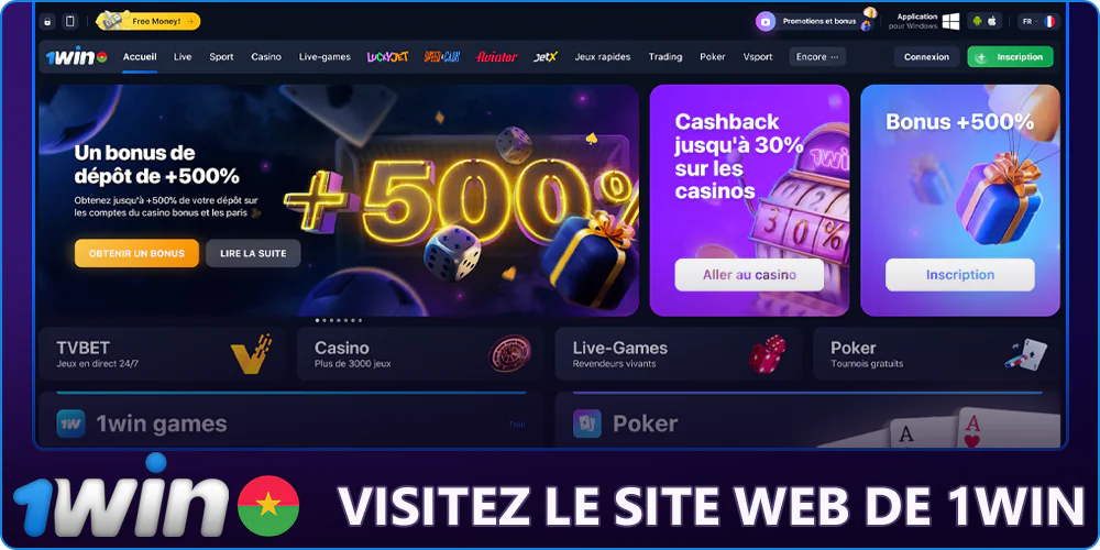 Page d'accueil du site 1Win