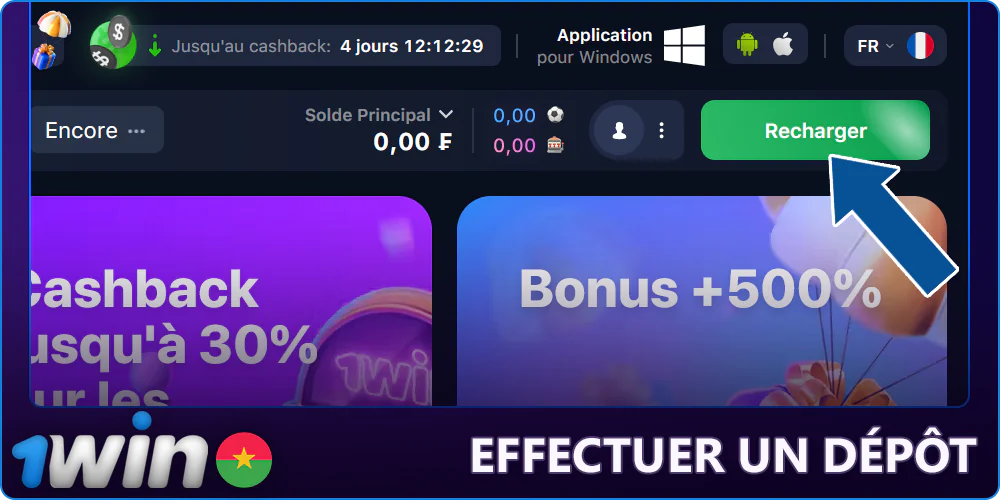 Effectuer un dépôt sur 1Win
